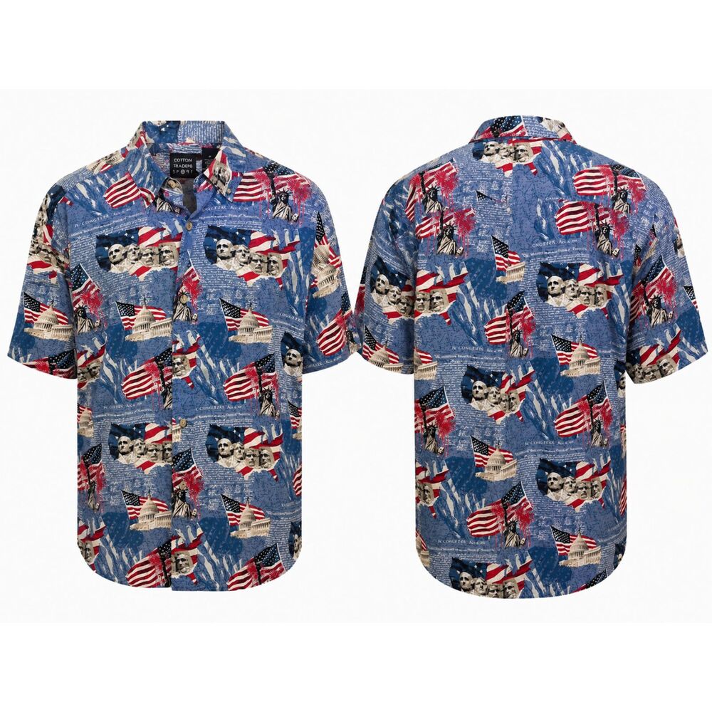 Cotton Traders Sport XL Patriotic Button Up Shirt USA Flag Mount Rushmore - Picture 4 of 4